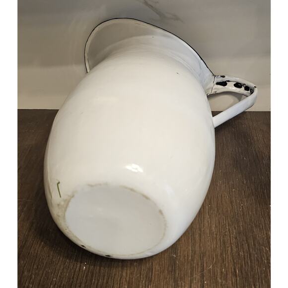 Primitive Antique Porcelain Enamel Water/Milk Pitcher White and Black - Picture 6 of 6